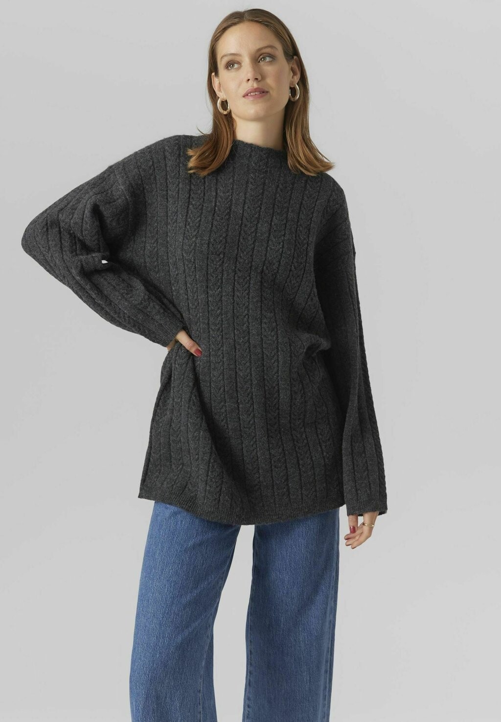 

Свитшот Vero Moda ELLINOR LS O-NECK LONG GA, цвет dark grey melange