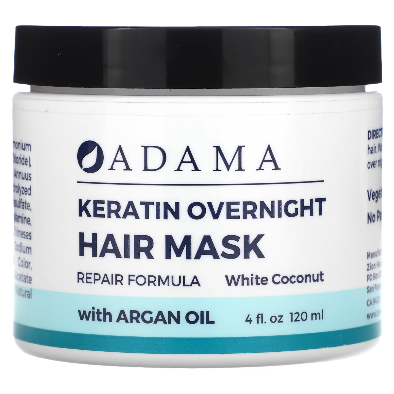 Zion Health Adama Keratin Ночная маска для волос «Белый кокос», 4 жидких унции (120 мл)