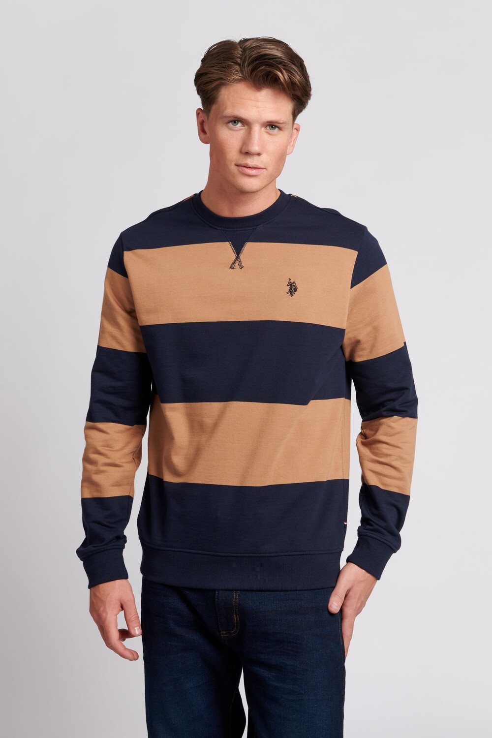 

Мужская полосатая толстовка с круглым вырезом U.S. Polo Assn, коричневый