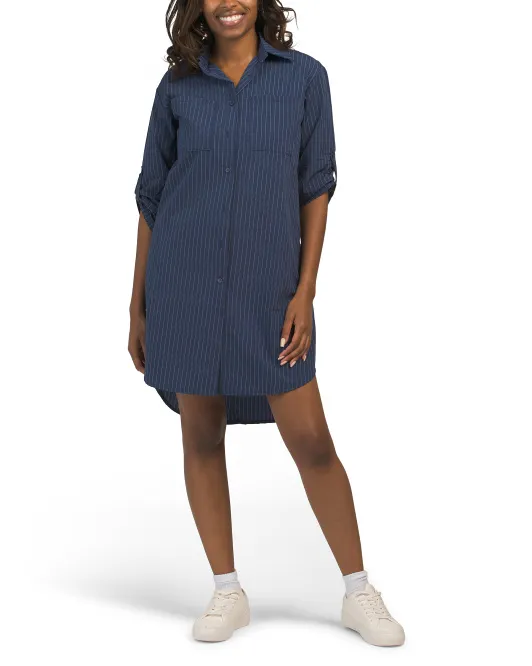 

Полосатое жатое мини-платье-рубашка Made In Italy Blue Navy, темно-синий/белый
