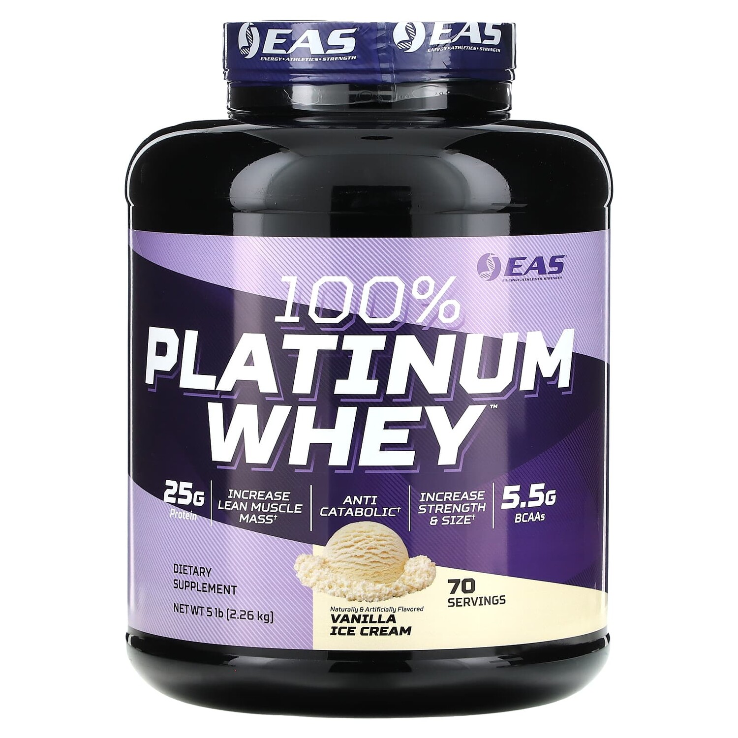 

100% Platinum Whey, ванильное мороженое, 2,26 кг (5 фунтов), EAS