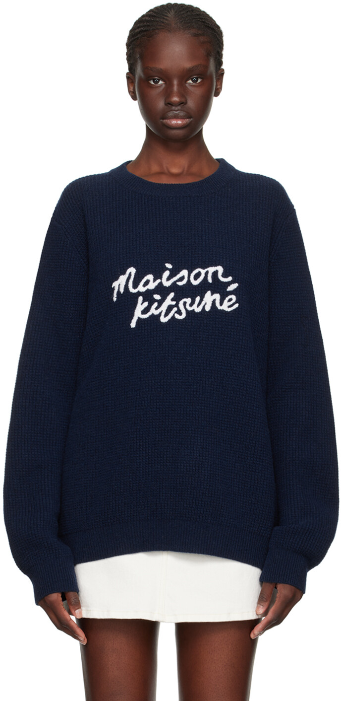 

Чернила синего рукописного свитера Maison Kitsune, Черный