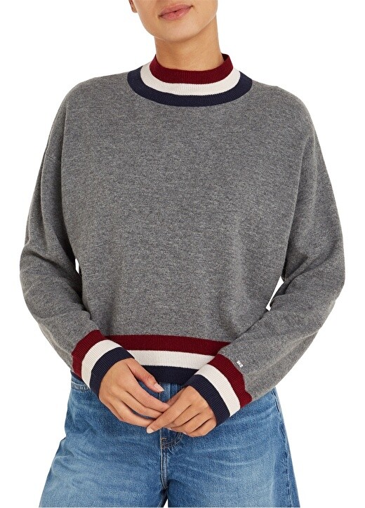 

Серый свитер с круглым вырезом в нормальную полоску женский Tommy Hilfiger