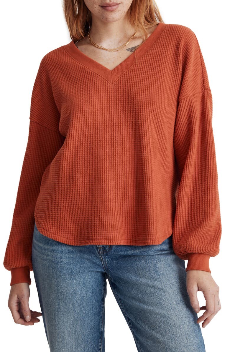 

Вафельный вязаный топ с V-образным вырезом MADEWELL