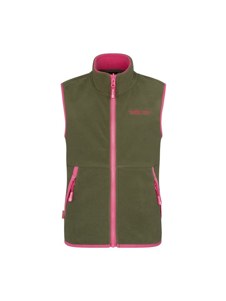 

Флисовый жилет Trollkids Kjerag, цвет dusky olive/light magenta