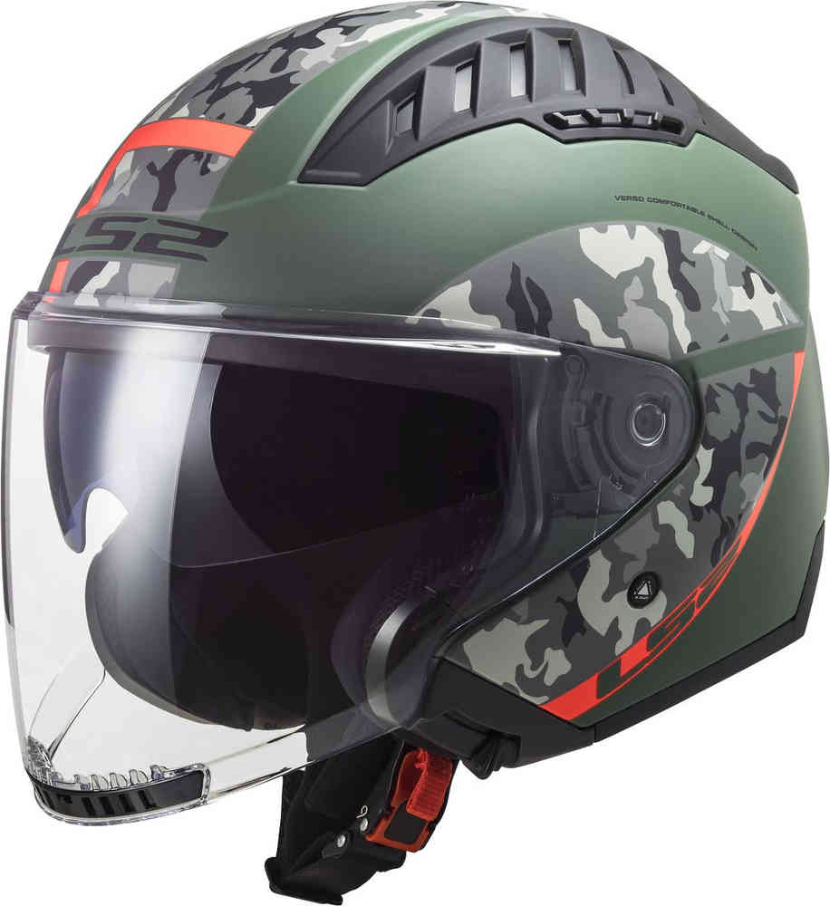 OF600 Вертолетный шлем Crispy Jet LS2, зеленый/черный/оранжевый