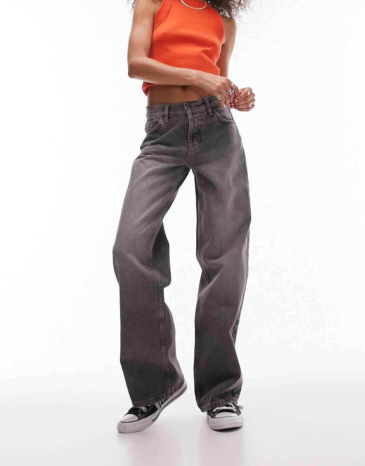 Topshop Широкие джинсы с низкой посадкой Ember грязно-серого цвета