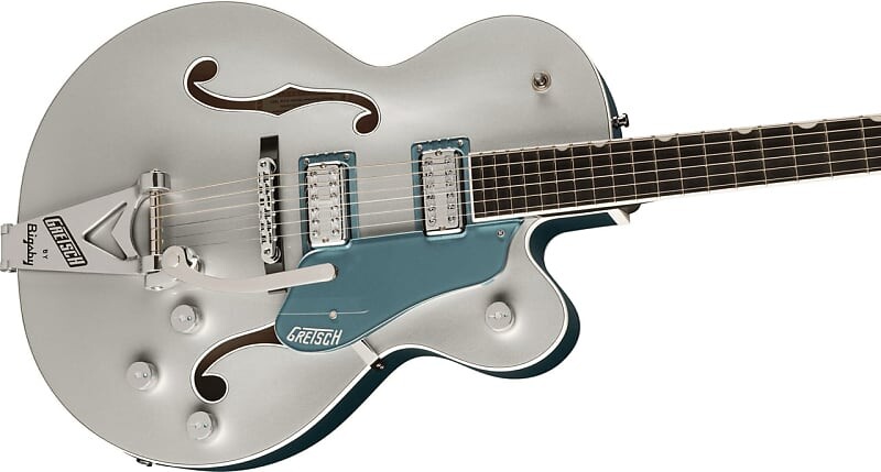 

Электрогитара Gretsch - G6118T-140 Pro 140th Double Platinum Anniversary - Semi-Hollow Electric Guitar w/ String Thru Bigsby - Two-Tone Pure Platinum/Stone Platinum - w/ Deluxe Hardshell Case