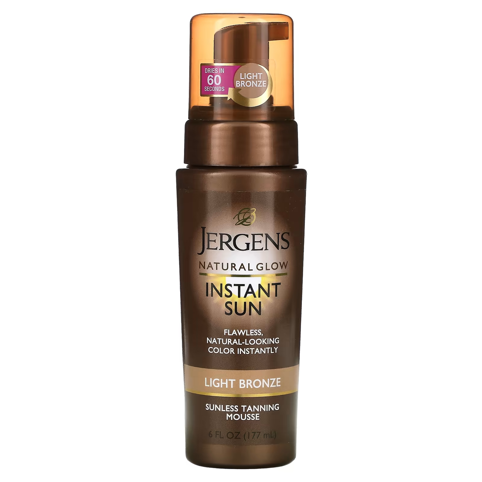 Jergens Natural Glow Instant Sun Солнцезащитный мусс для загара Светлая бронза, 6 жидких унций (177 мл)