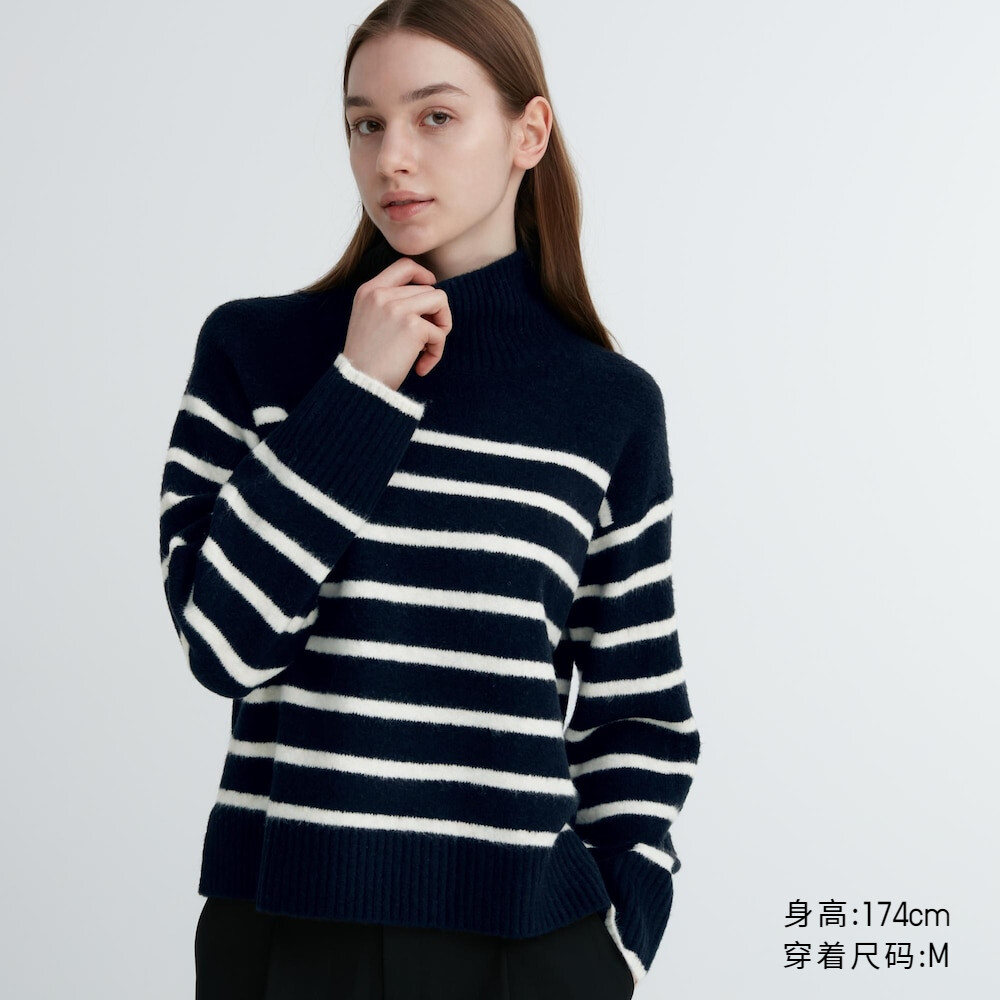 

Свитер Uniqlo в полоску с высоким воротником, темно-синий