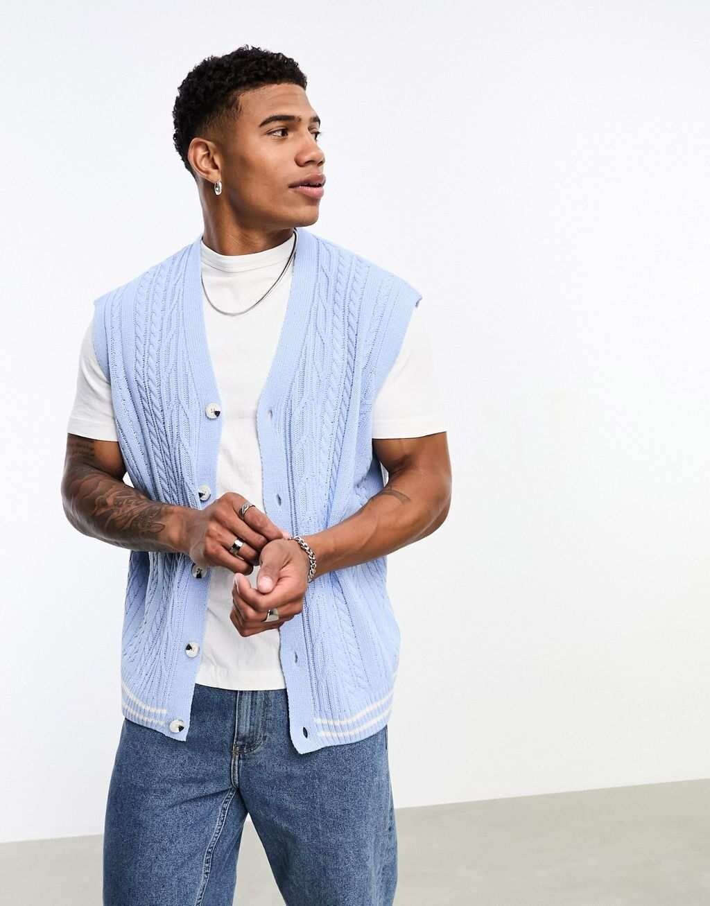 

Синий вязаный кардиган без рукавов ASOS DESIGN