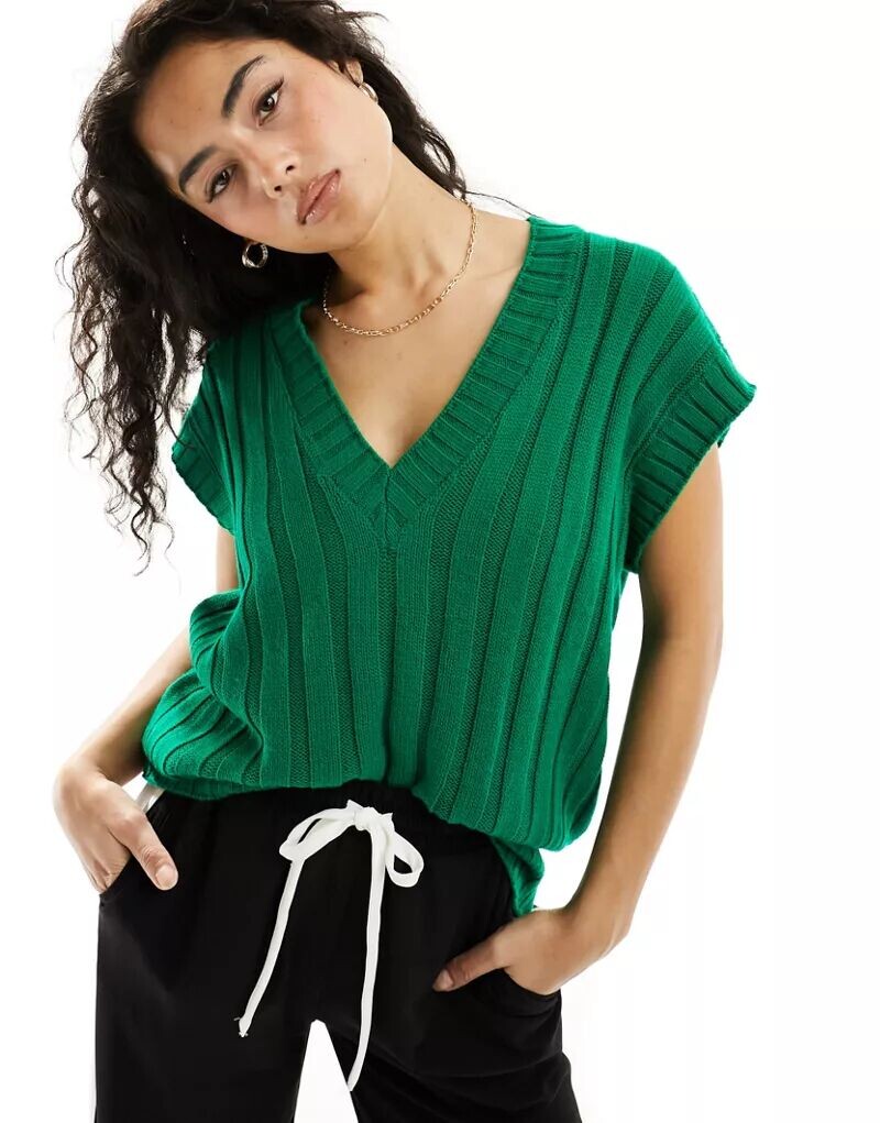 

Зеленая объемная майка в рубчик ASOS