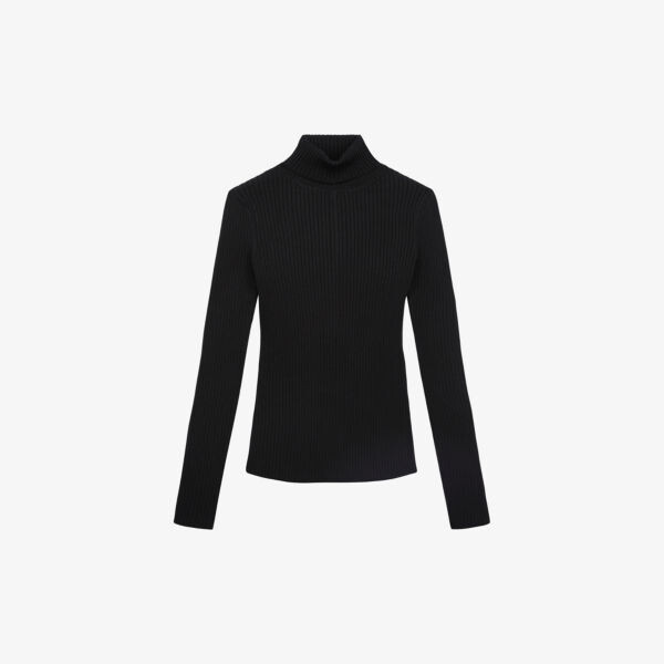

Трикотажный топ в рубчик с воротником-водолазкой The Kooples, черный