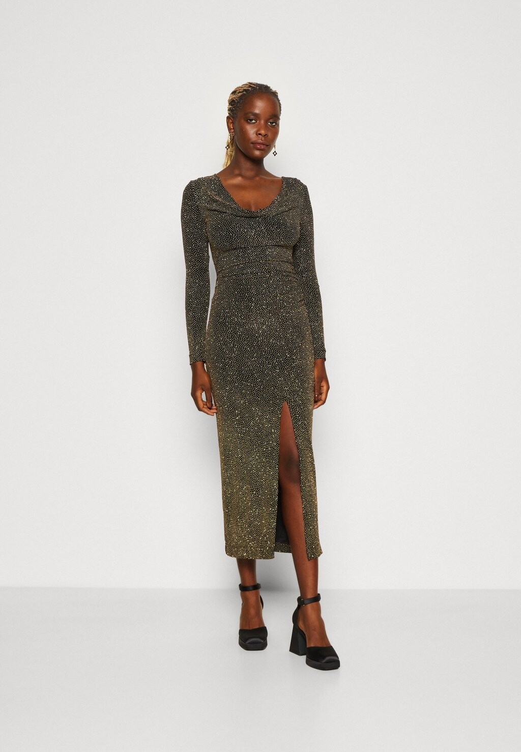 

Платье из джерси REVA COWL NECK GLITTER MIDI Forever New, цвет gold