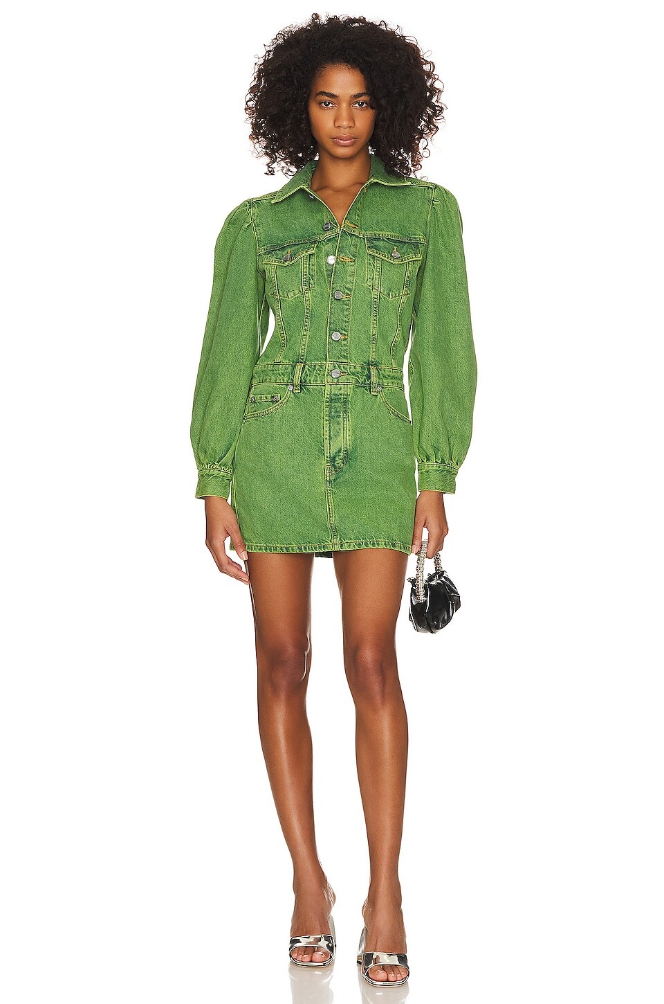 

Платье мини Ganni Denim, цвет Lime Punch