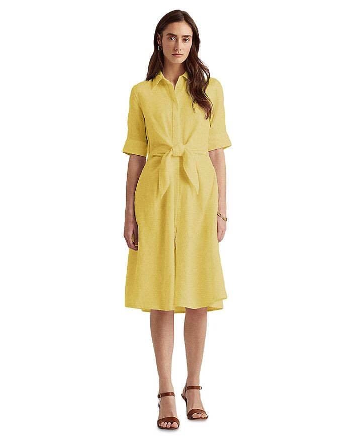 

Льняное платье-рубашка с завязкой на талии Lauren Ralph Lauren, желтый