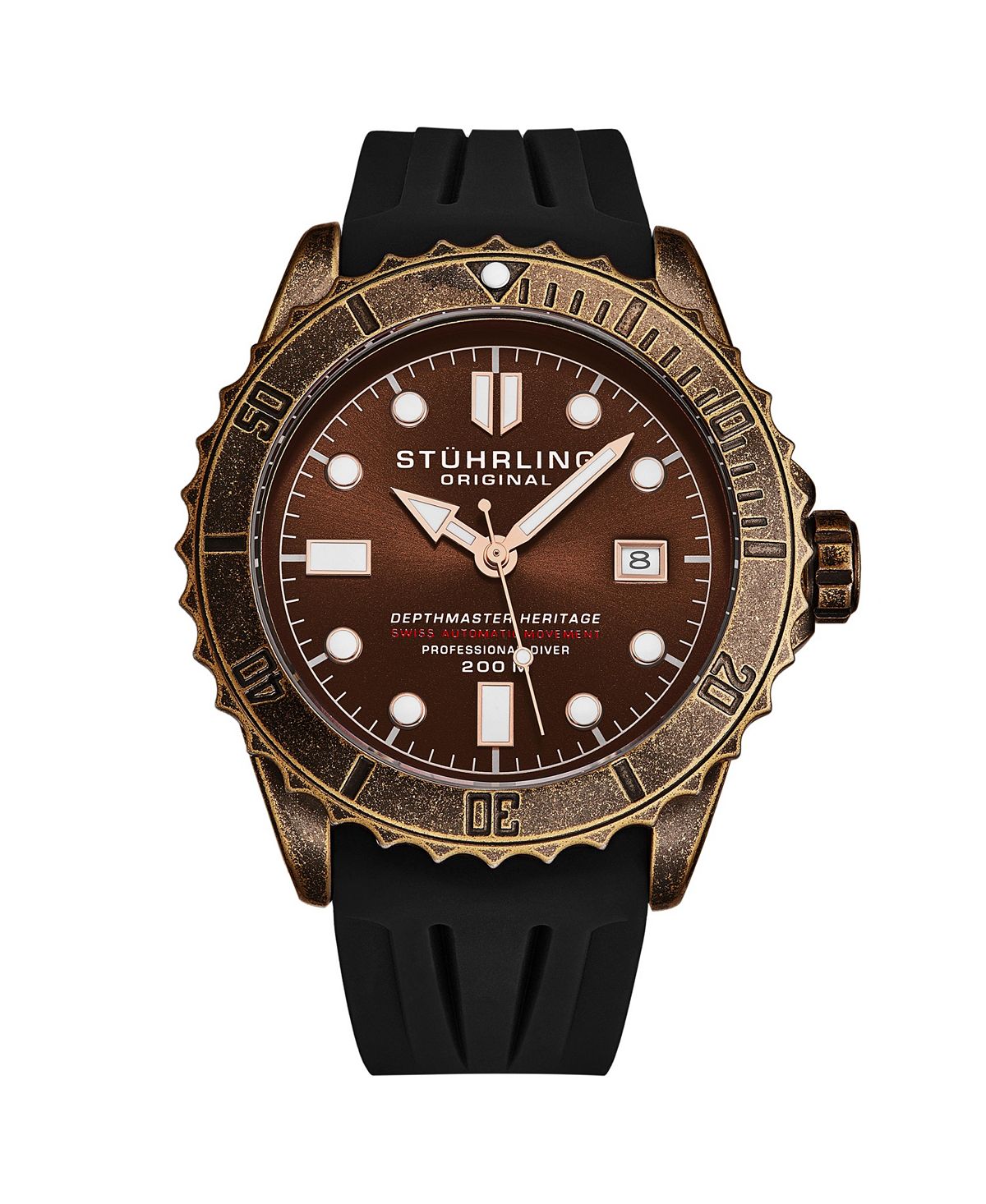 цена Мужские часы Aquadiver, черный каучук, коричневый циферблат, круглые часы 44 мм Stuhrling