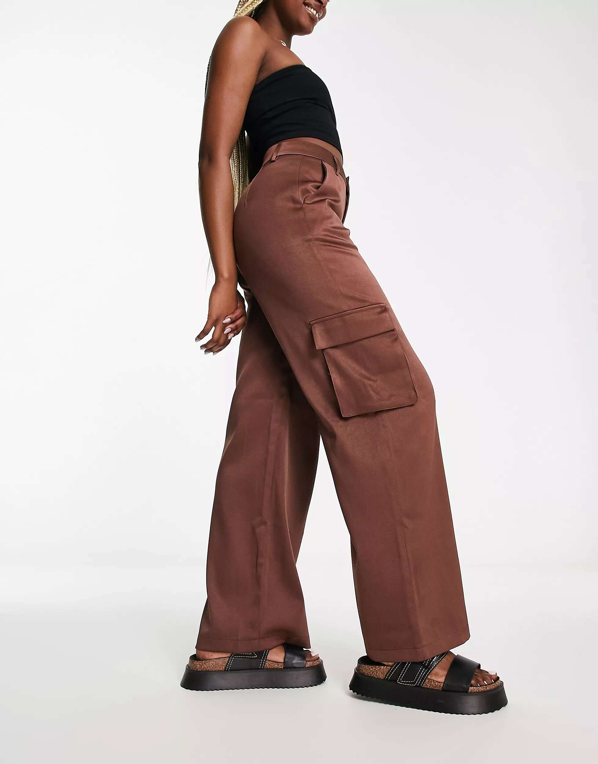Шоколадно-коричневые широкие брюки-карго Urban Threads