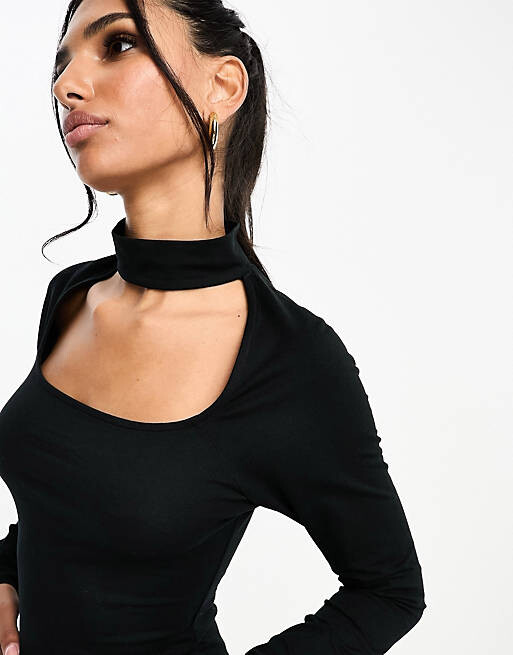 

Черное платье миди с разрезом по бокам и разрезом в рубчик ASOS DESIGN, Черный
