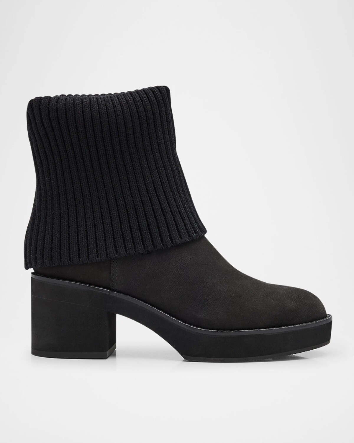 

Вязаные кожаные ботильоны на платформе из нубука Eileen Fisher, черный