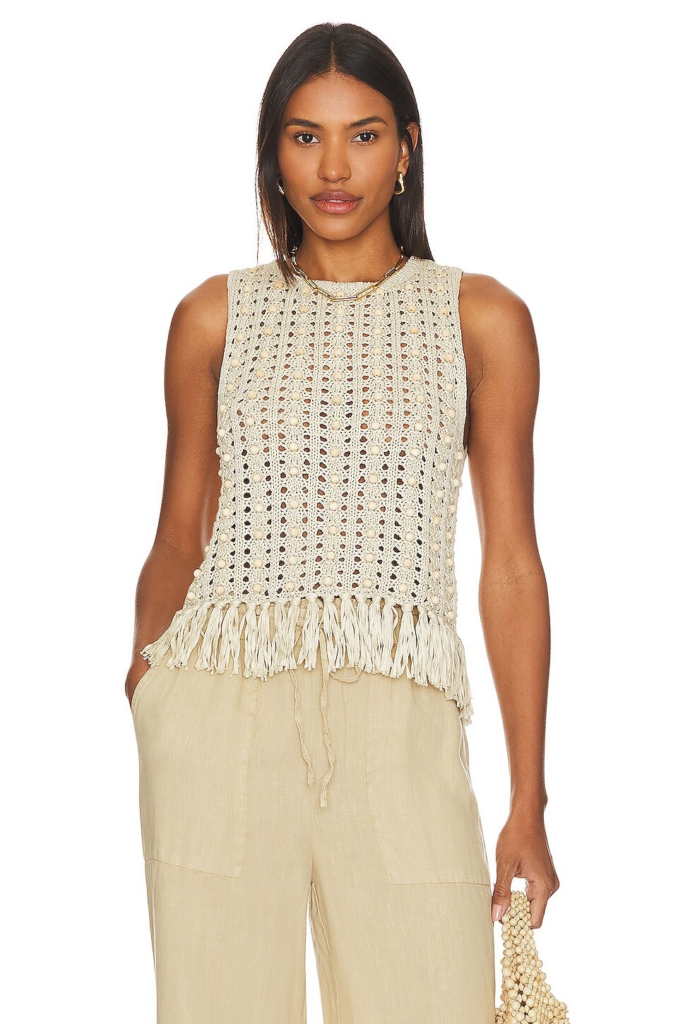 

Топ Alice + Olivia Reva Shell & Wooden Beads, цвет Natural