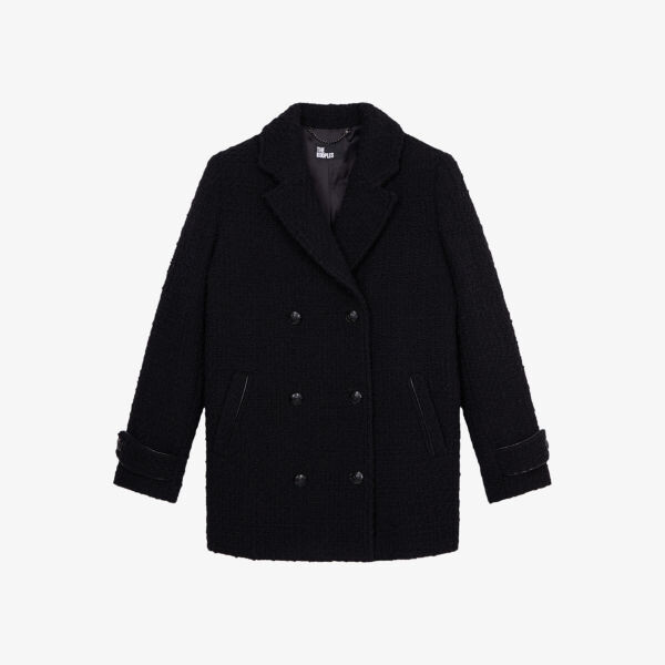 

Двубортное пальто из смесовой шерсти твидовой фактуры The Kooples, черный