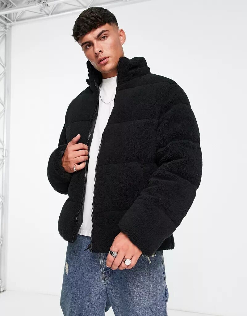 

Черная пуховик со съемным капюшоном ASOS borg