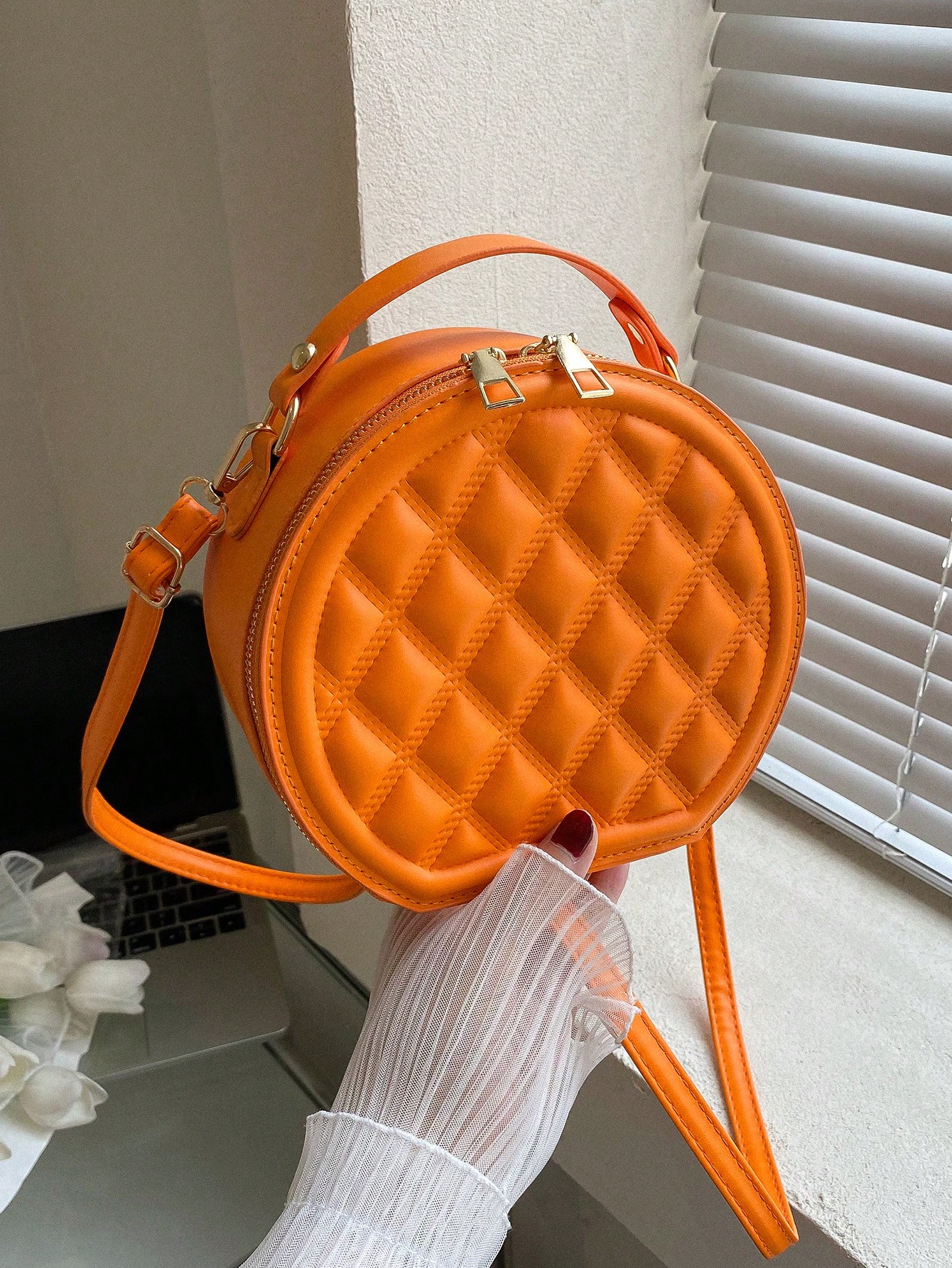 Мини-круглая сумка через плечо, женская сумка с ручкой сверху, апельсин