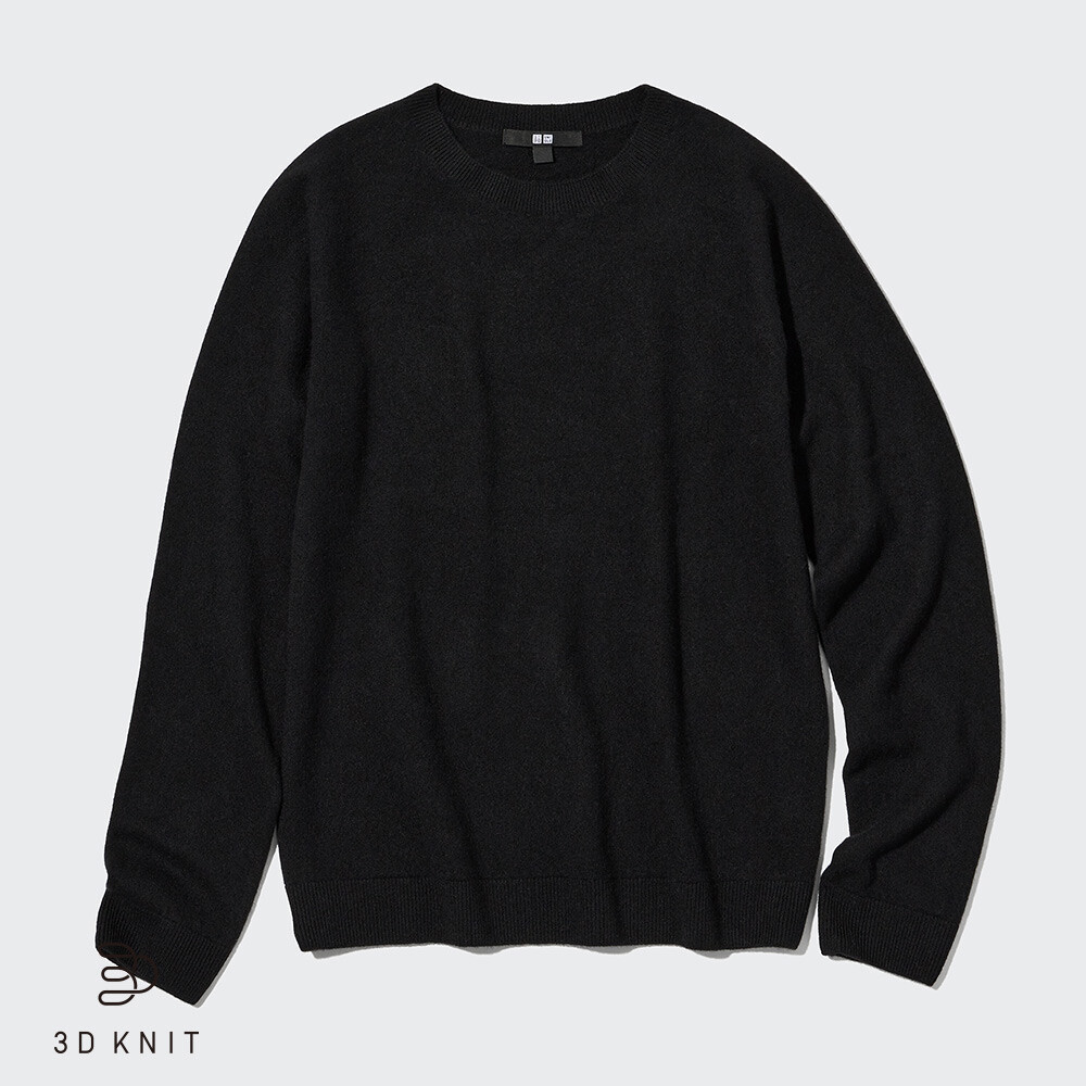 

Свитер Uniqlo кашемировый с принтом и круглым вырезом, черный