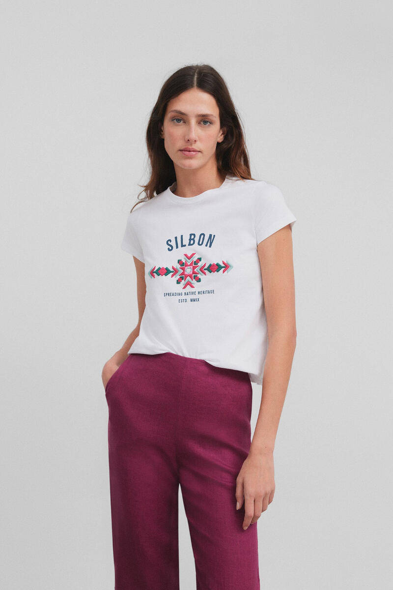 Женская футболка с этническим мотивом Silbon, белый