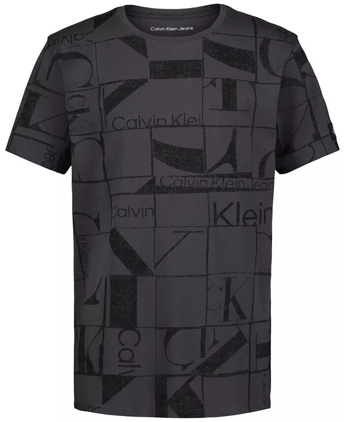 

Хлопковая футболка с короткими рукавами и квадратным принтом Big Boys Calvin Klein, черный