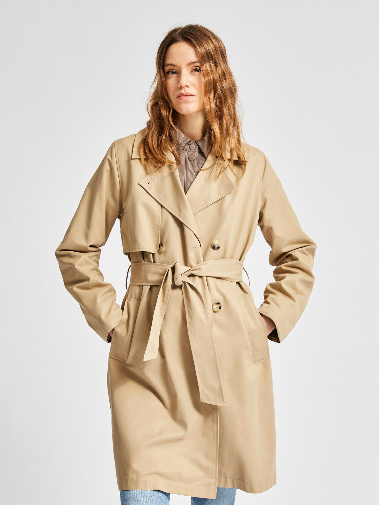 

Парка SELECTED FEMME Eleganter Trench Coat Übergang Mantel SLFWEKA, бежевый