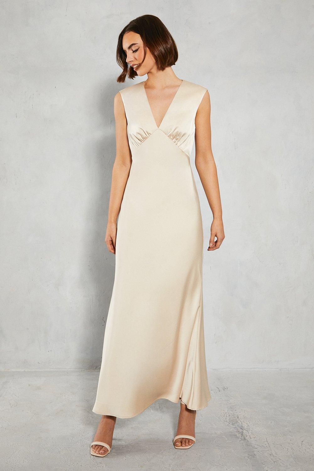 Атласное платье макси с открытой спиной для подружек невесты Oasis, бежевый
