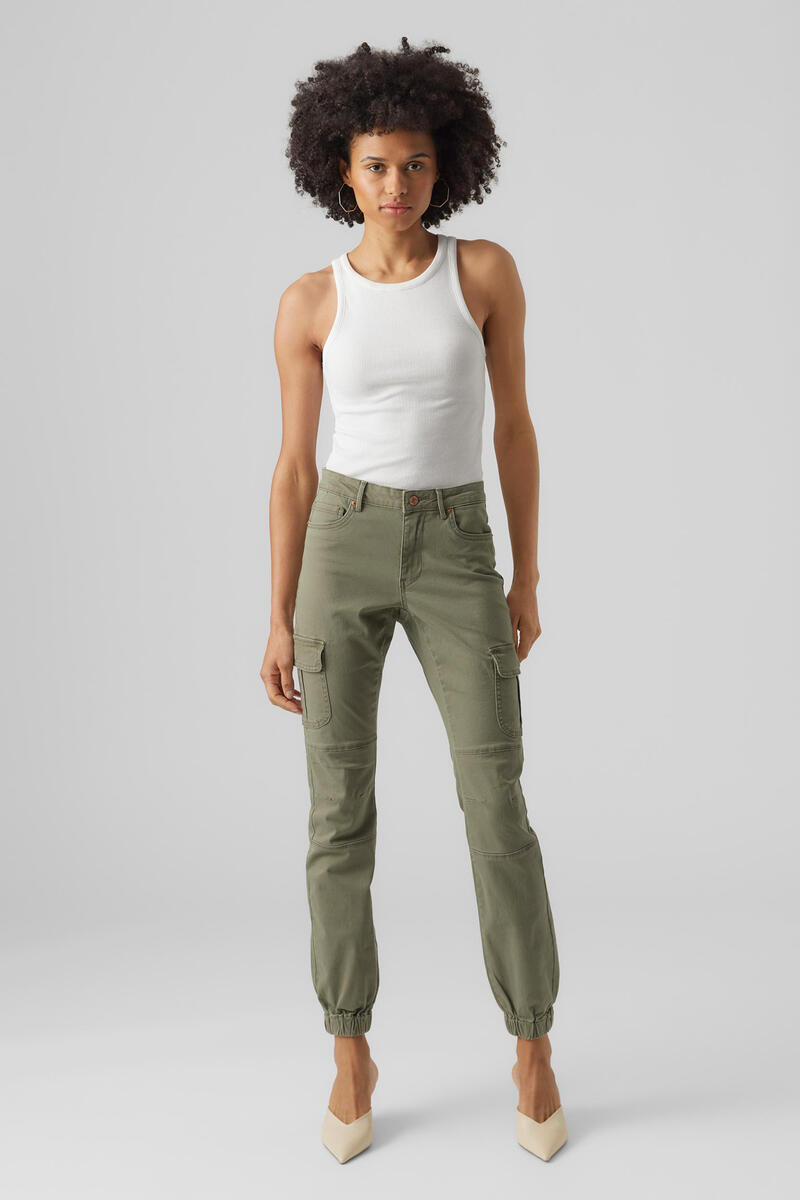 Брюки-карго длиной до щиколотки Vero Moda, зеленый кожаные брюки женские на весну и осень с эластичной талией выглядят как узкие повседневные кожаные брюки до щиколотки