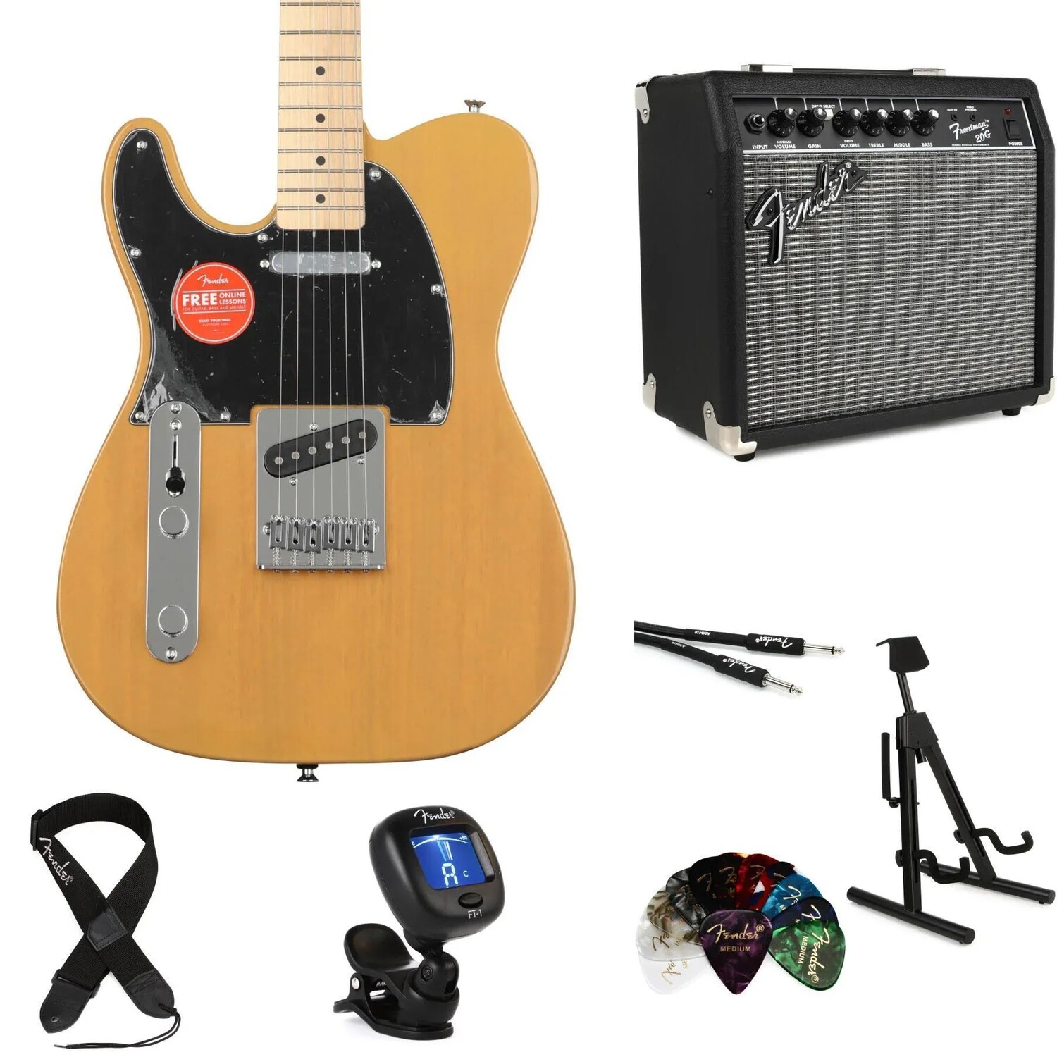 

Электрогитара для левой руки Squier Affinity Series Telecaster и комплект с усилителем Fender Frontman 20G Essentials — Butterscotch Blonde