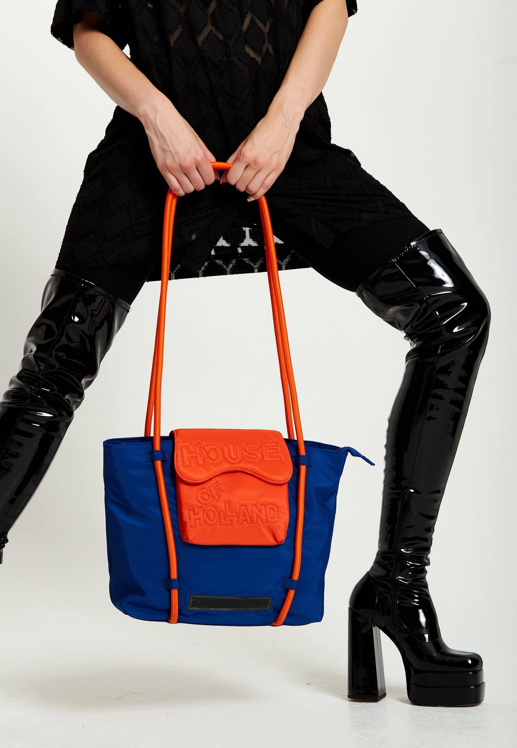 цена Большая сумка со стеганым логотипом оранжевого и королевского синего цветов House of Holland, синий