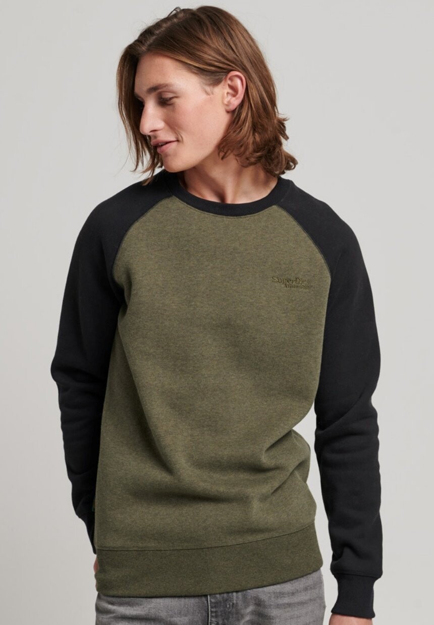 

Толстовка Superdry Baseball Crew, оливково-зеленый меланж-черный, Серый