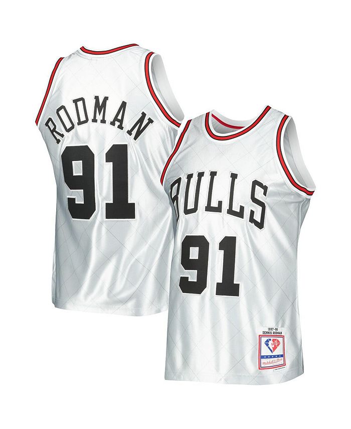 

Мужская футболка Dennis Rodman Platinum Chicago Bulls 1997-98 Hardwood Classics, посвященная 75-летию Swingman Mitchell & Ness, серебро