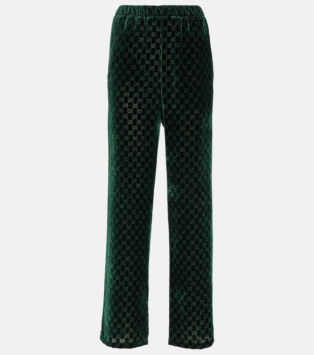 Прямые брюки из бархата с узором gg и узором деворе Gucci, зеленый