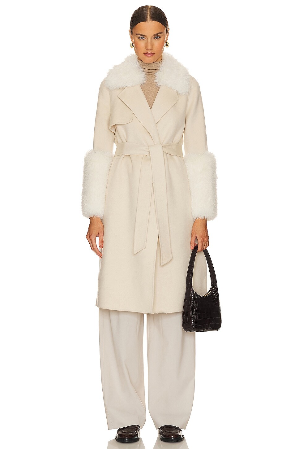 

Пальто Adrienne Landau Faux Fur Trim Wool, кремовый, Бежевый