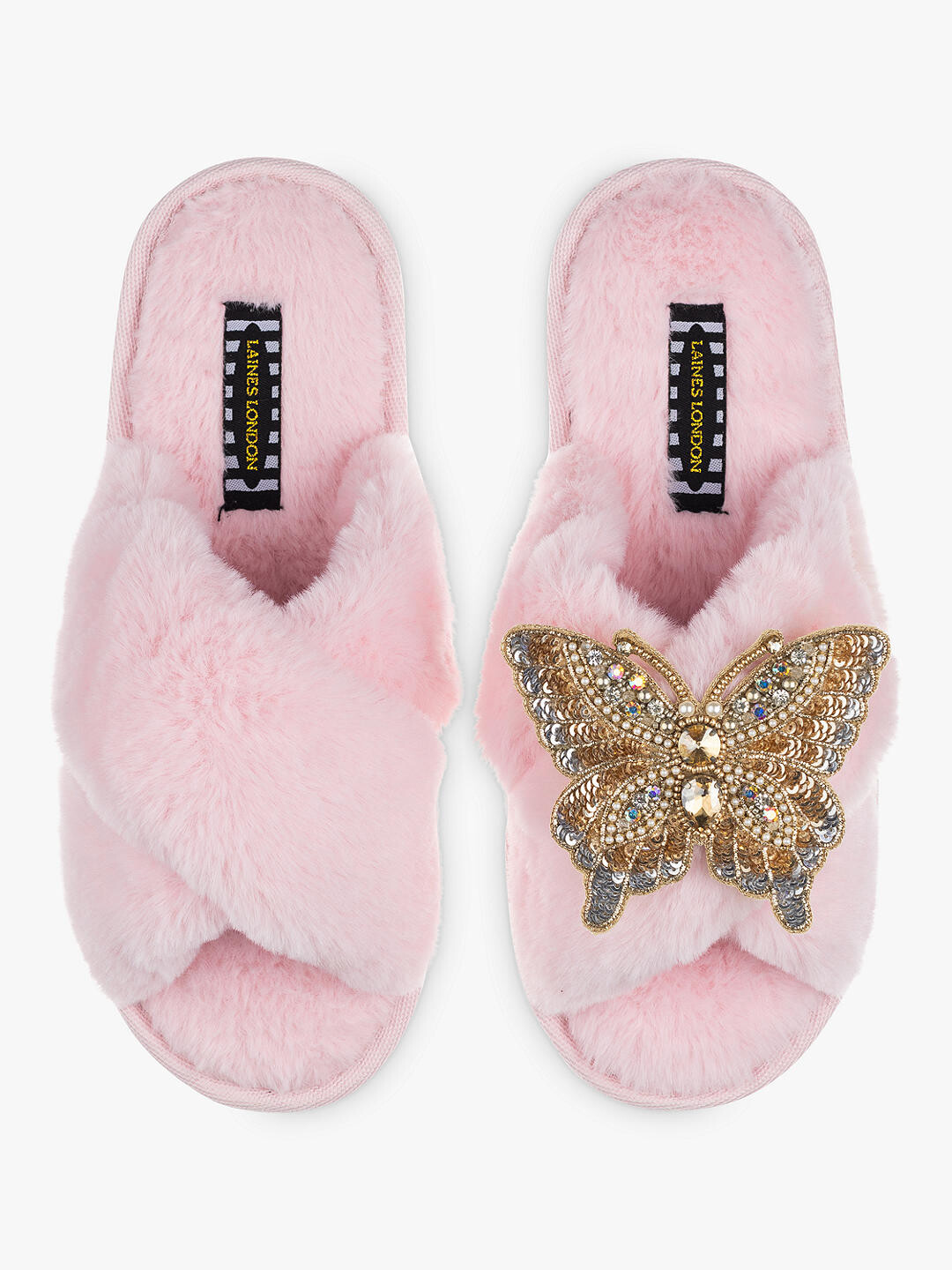 

Классические тапочки из искусственного меха Laines London Butterfly, розовые