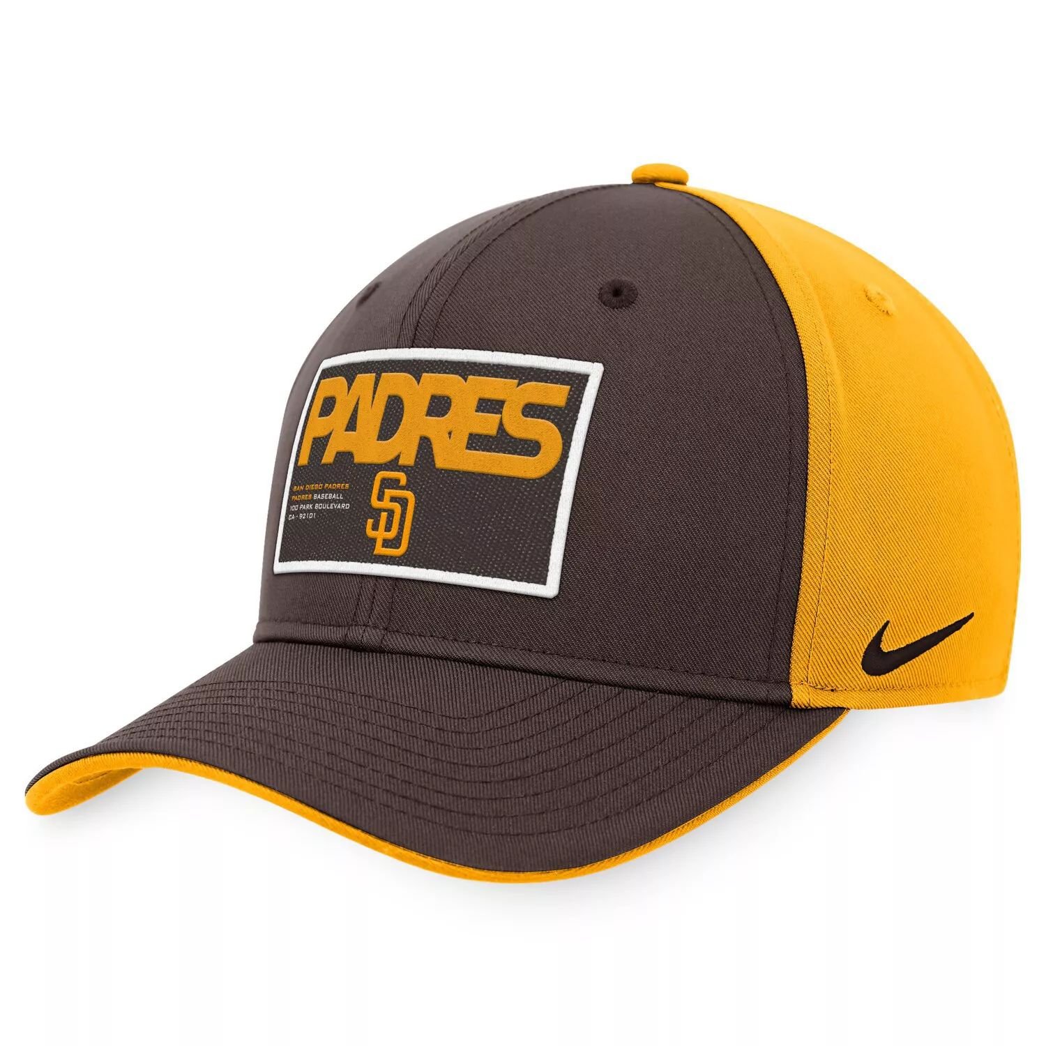 

Мужская кепка Snapback коричневого/золотого цвета Nike San Diego Padres Classic99 с цветными блоками Performance Snapback