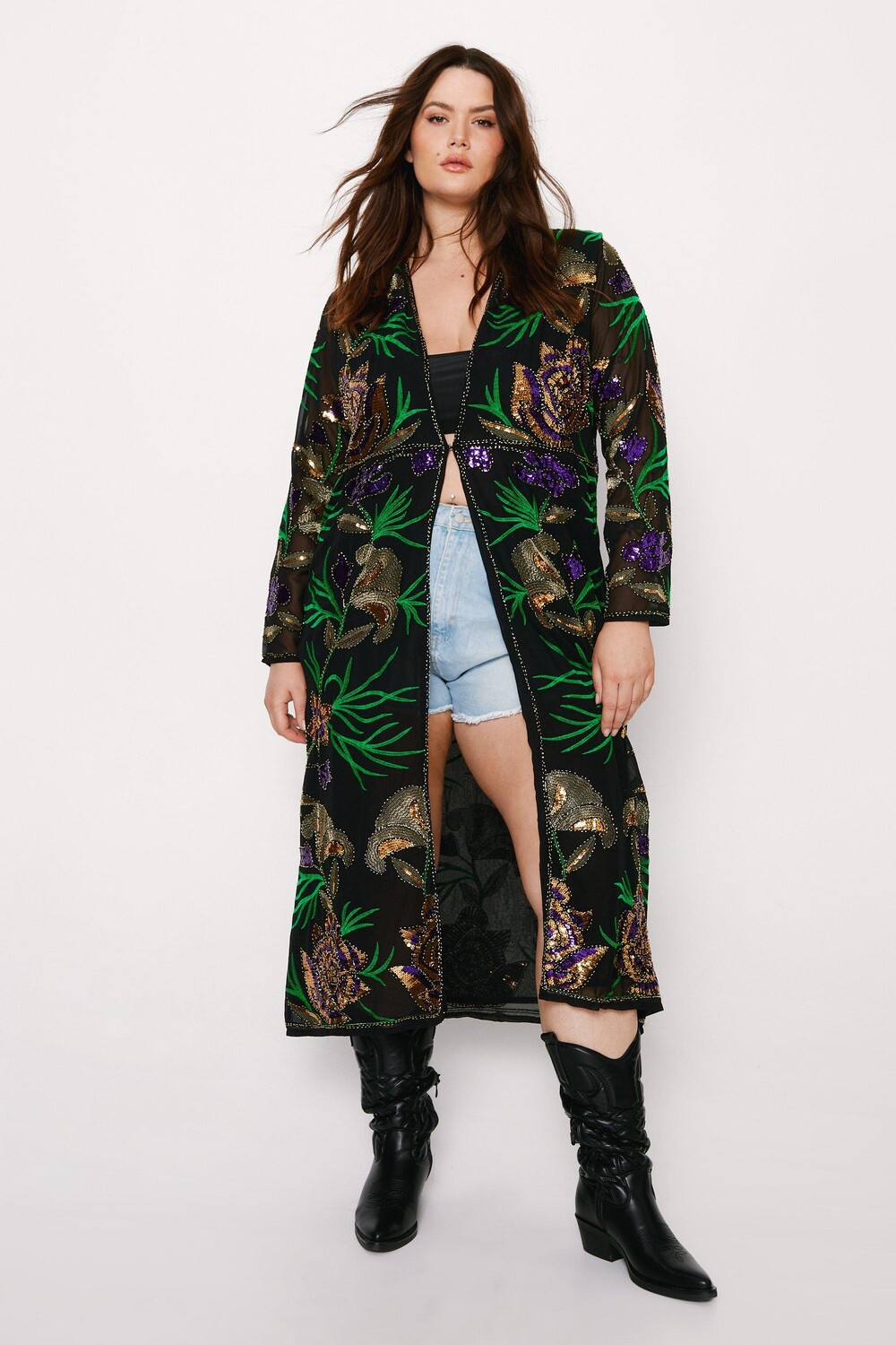 

Длинное кимоно больших размеров с цветочным узором Nasty Gal, фиолетовый