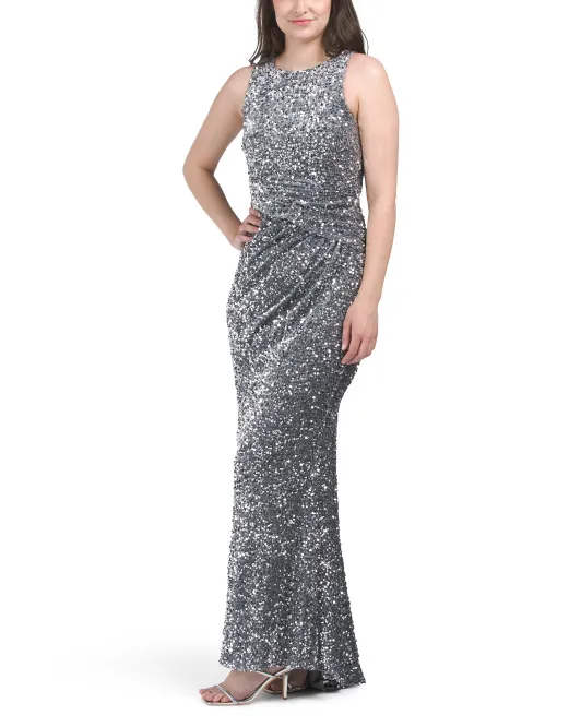 

Бархатное платье без рукавов с пайетками Badgley Mischka, цвет Silver