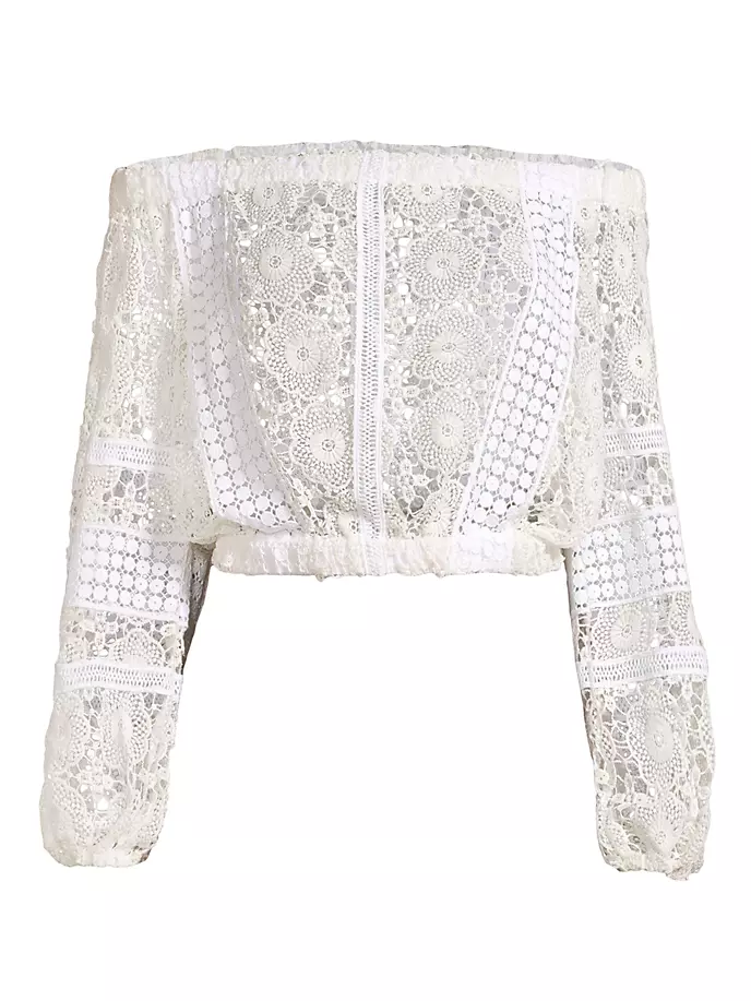 Укороченный кружевной гипюровый топ Aiyana Ramy Brook, цвет white printed lace pixiekiki cartoon printed lace trim white crop top fairy grunge summer clothes for women cute slim fit ribbed tank tops p95 bc12