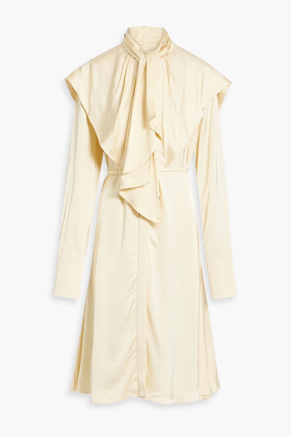 

Атласное платье миди с поясом и драпировкой Jil Sander, крем