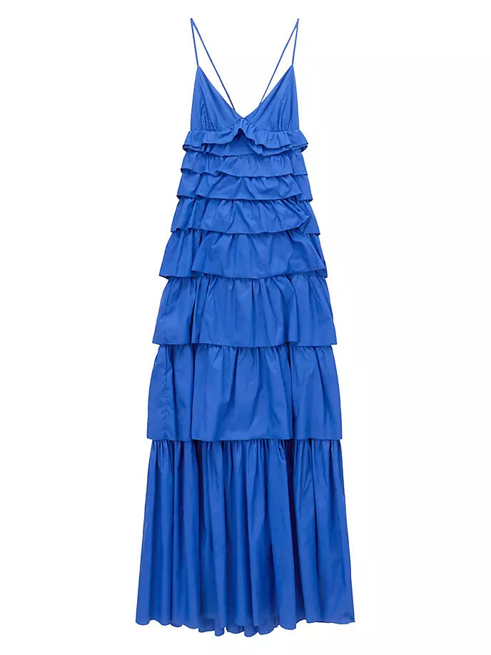

Многоярусное платье макси Rylie с рюшами Staud, цвет lapis
