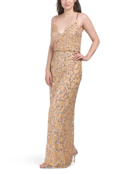 

Платье с пайетками и ремешком из бисера Mac Duggal, цвет Nude