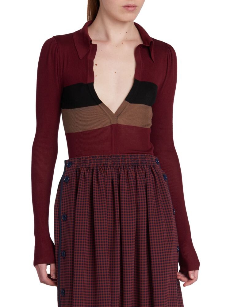 

Шелковый трикотажный топ с воротником Fendi, цвет Red Multi