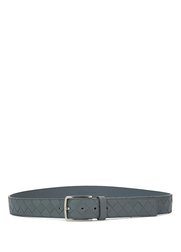 

Серый вязаный фактурный мужской кожаный ремень Bottega Veneta